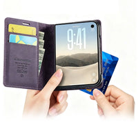 Buy Vintage Frosted Leather Flip Folio with Multiple Card Slots, Cash Pocket, Secure Magnetic Closure & All-Around Protection for iPhone Duo - DUNE at Caseles-iPhone Duo, Black