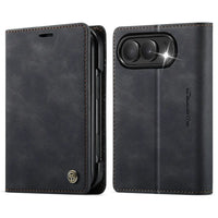 Buy Vintage Frosted Leather Flip Folio with Multiple Card Slots, Cash Pocket, Secure Magnetic Closure & All-Around Protection for iPhone Duo - DUNE at Caseles-iPhone Duo, Black