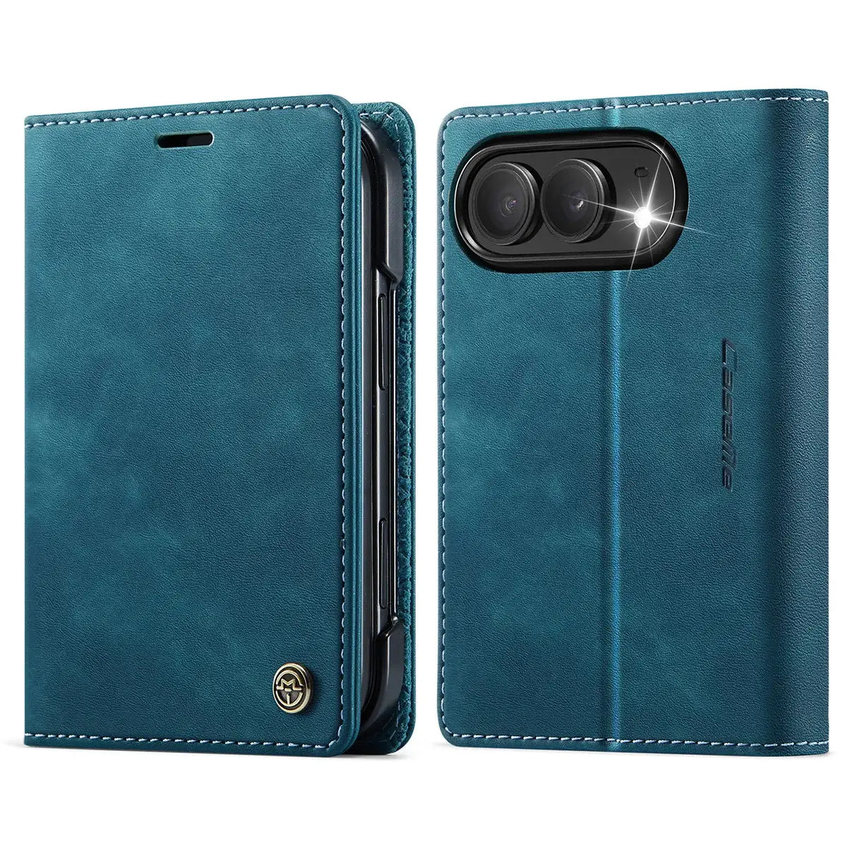 Buy Vintage Frosted Leather Flip Folio with Multiple Card Slots, Cash Pocket, Secure Magnetic Closure & All-Around Protection for iPhone Duo - DUNE at Caseles-iPhone Duo, Black