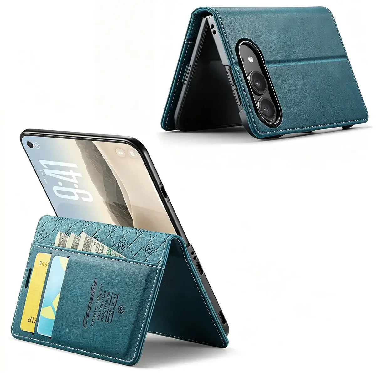 Buy Vintage Frosted Leather Flip Folio with Multiple Card Slots, Cash Pocket, Secure Magnetic Closure & All-Around Protection for iPhone Duo - DUNE at Caseles-iPhone Duo, Black