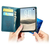 Buy Vintage Frosted Leather Flip Folio with Multiple Card Slots, Cash Pocket, Secure Magnetic Closure & All-Around Protection for iPhone Duo - DUNE at Caseles-iPhone Duo, Black