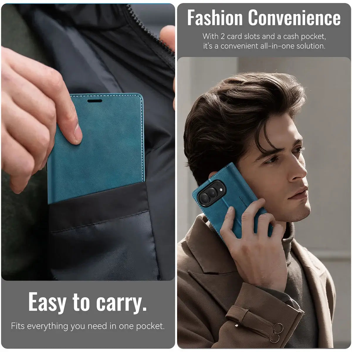 Buy Vintage Frosted Leather Flip Folio with Multiple Card Slots, Cash Pocket, Secure Magnetic Closure & All-Around Protection for iPhone Duo - DUNE at Caseles-iPhone Duo, Black
