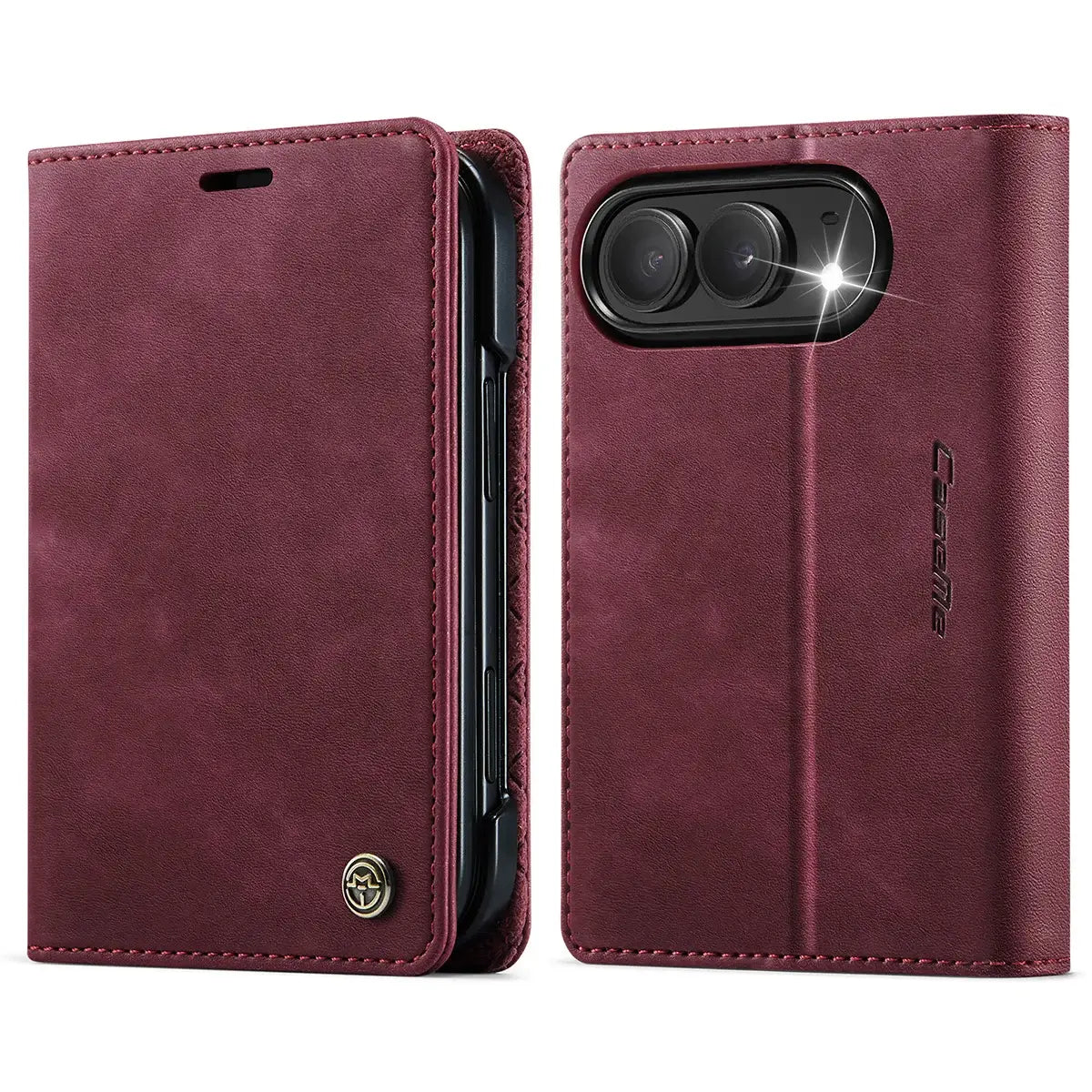 Buy Vintage Frosted Leather Flip Folio with Multiple Card Slots, Cash Pocket, Secure Magnetic Closure & All-Around Protection for iPhone Duo - DUNE at Caseles-iPhone Duo, Black