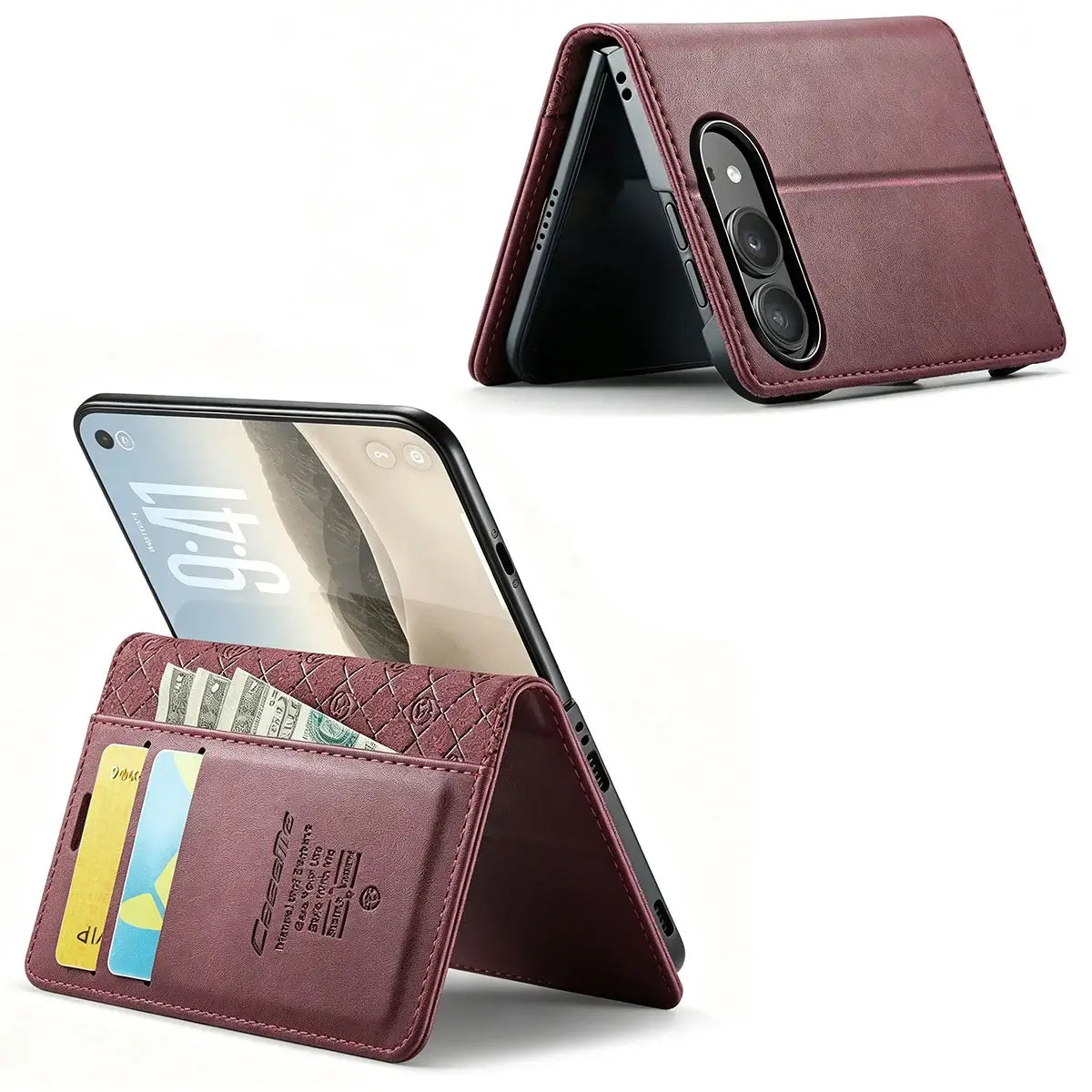 Buy Vintage Frosted Leather Flip Folio with Multiple Card Slots, Cash Pocket, Secure Magnetic Closure & All-Around Protection for iPhone Duo - DUNE at Caseles-iPhone Duo, Black