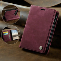 Buy Vintage Frosted Leather Flip Folio with Multiple Card Slots, Cash Pocket, Secure Magnetic Closure & All-Around Protection for iPhone Duo - DUNE at Caseles-iPhone Duo, Black