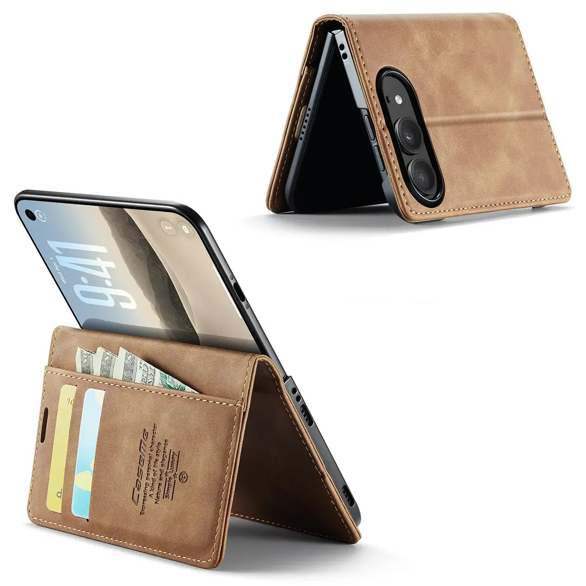 Buy Vintage Frosted Leather Flip Folio with Multiple Card Slots, Cash Pocket, Secure Magnetic Closure & All-Around Protection for iPhone Duo - DUNE at Caseles-iPhone Duo, Black