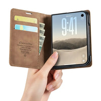 Buy Vintage Frosted Leather Flip Folio with Multiple Card Slots, Cash Pocket, Secure Magnetic Closure & All-Around Protection for iPhone Duo - DUNE at Caseles-iPhone Duo, Black