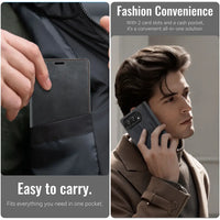 Buy Vintage Frosted Leather Flip Folio with Multiple Card Slots, Cash Pocket, Secure Magnetic Closure & All-Around Protection for iPhone Duo - DUNE at Caseles-iPhone Duo, Black