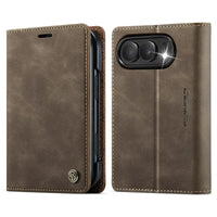 Buy Vintage Frosted Leather Flip Folio with Multiple Card Slots, Cash Pocket, Secure Magnetic Closure & All-Around Protection for iPhone Duo - DUNE at Caseles-iPhone Duo, Black