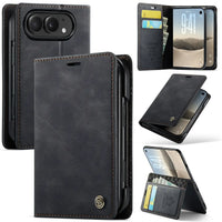Buy Vintage Frosted Leather Flip Folio with Multiple Card Slots, Cash Pocket, Secure Magnetic Closure & All-Around Protection for iPhone Duo - DUNE at Caseles-iPhone Duo, Black