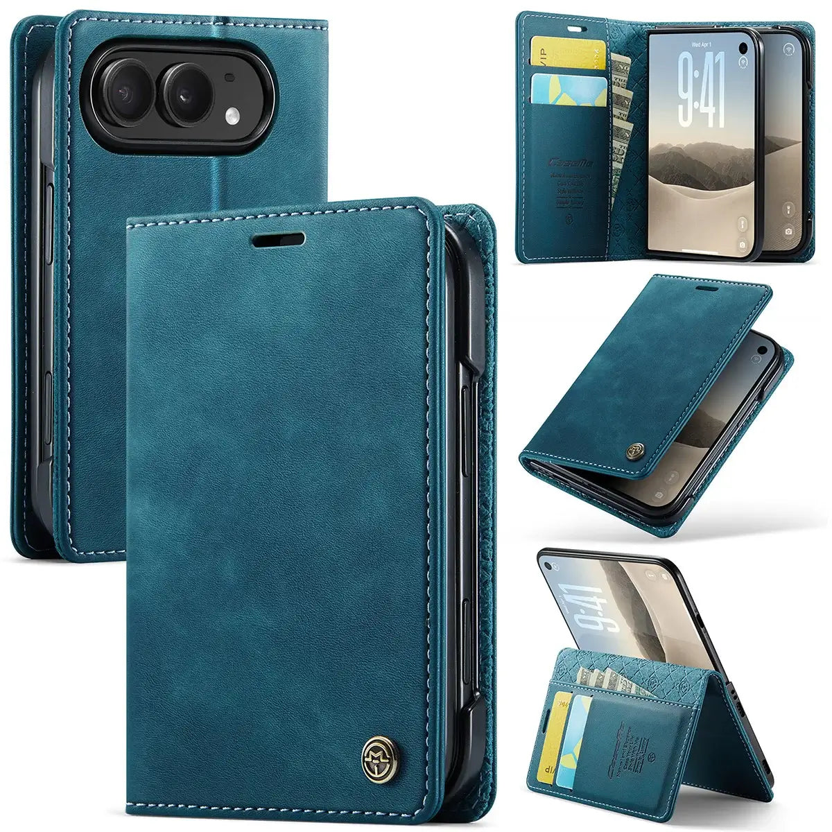 Buy Vintage Frosted Leather Flip Folio with Multiple Card Slots, Cash Pocket, Secure Magnetic Closure & All-Around Protection for iPhone Duo - DUNE at Caseles-iPhone Duo, Blue