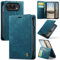 Buy Vintage Frosted Leather Flip Folio with Multiple Card Slots, Cash Pocket, Secure Magnetic Closure & All-Around Protection for iPhone Duo - DUNE at Caseles-iPhone Duo, Blue