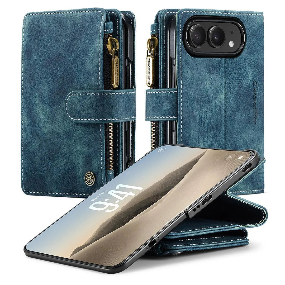 Buy Multifunctional Leather Wallet Case with Detachable Wristlet & Wireless Charging for iPhone Duo - Duran at Caseles-iPhone Duo, Khaki