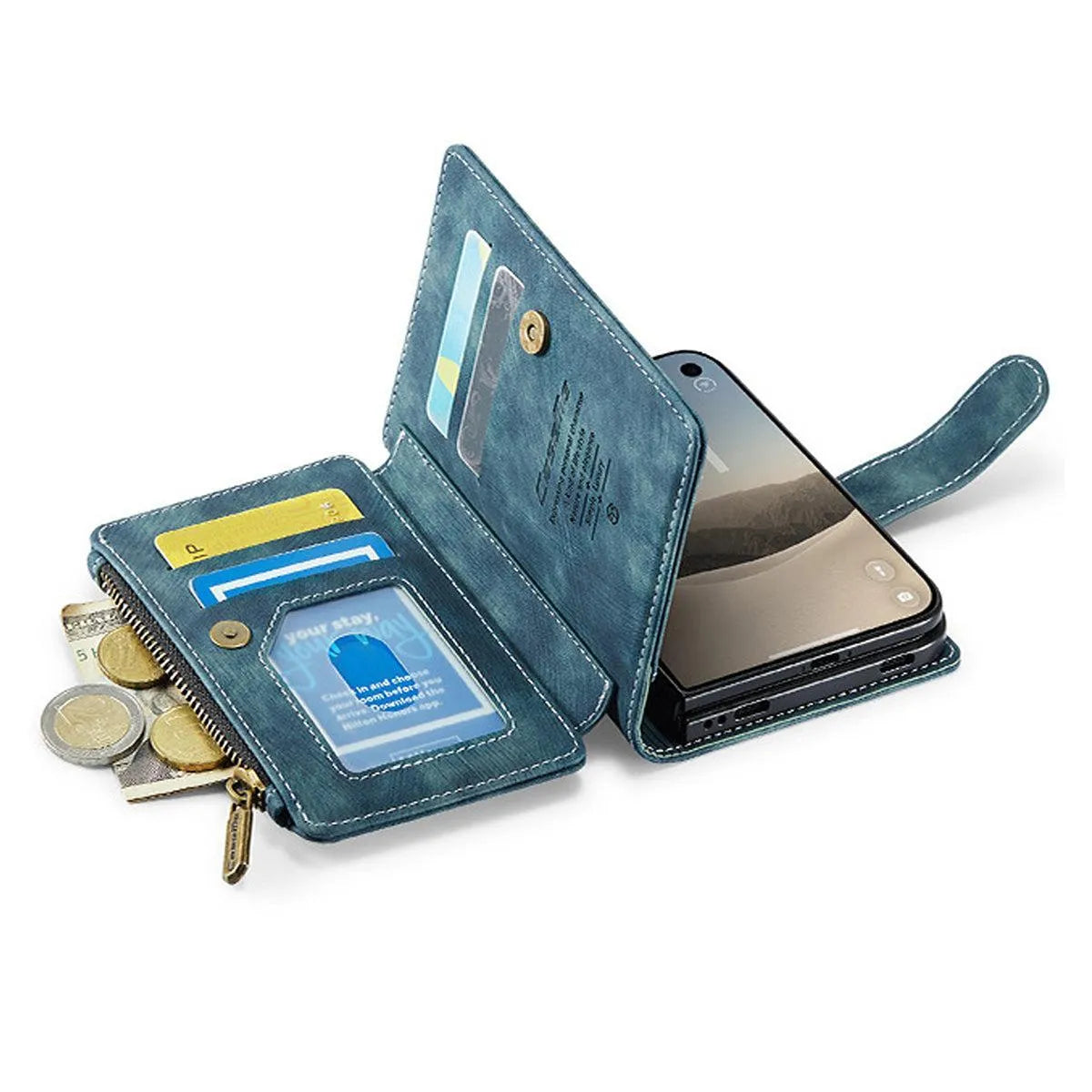 Buy Multifunctional Leather Wallet Case with Detachable Wristlet & Wireless Charging for iPhone Duo - Duran at Caseles-iPhone Duo, Khaki