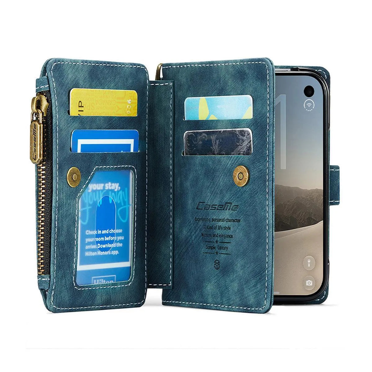 Buy Multifunctional Leather Wallet Case with Detachable Wristlet & Wireless Charging for iPhone Duo - Duran at Caseles-iPhone Duo, Khaki