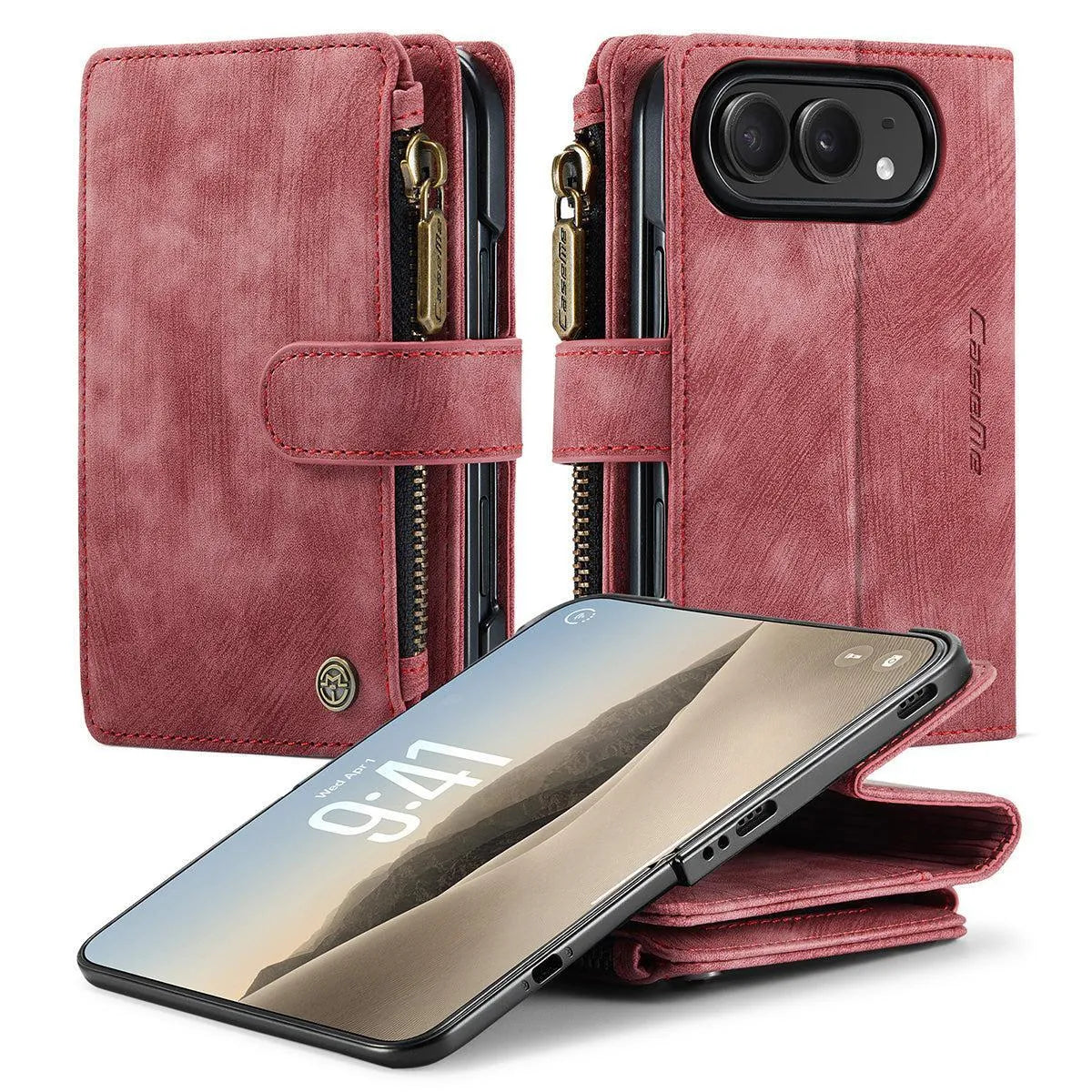 Buy Multifunctional Leather Wallet Case with Detachable Wristlet & Wireless Charging for iPhone Duo - Duran at Caseles-iPhone Duo, Khaki