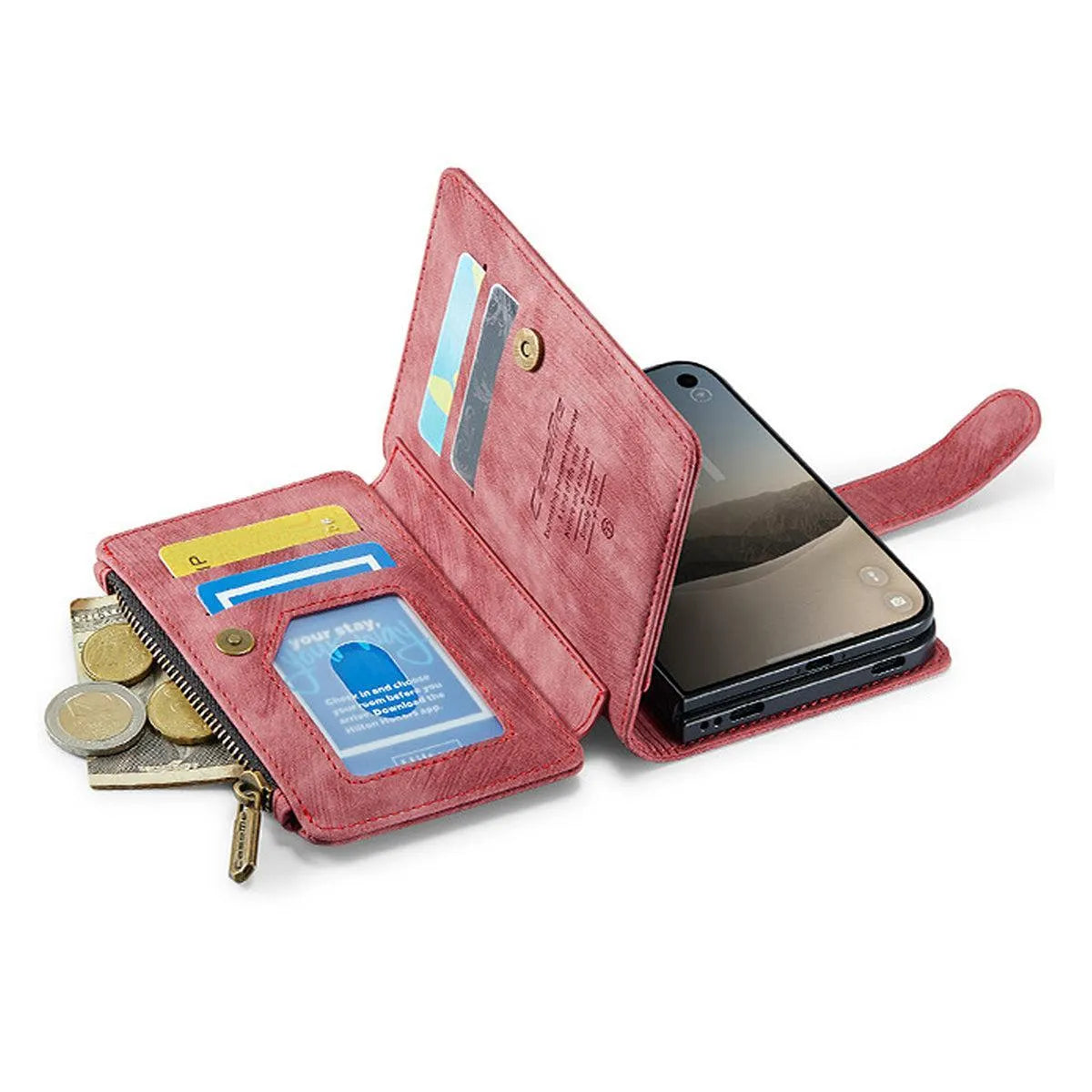 Buy Multifunctional Leather Wallet Case with Detachable Wristlet & Wireless Charging for iPhone Duo - Duran at Caseles-iPhone Duo, Khaki