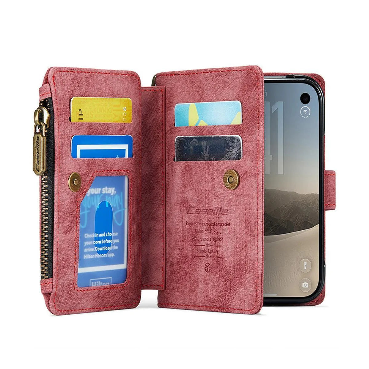 Buy Multifunctional Leather Wallet Case with Detachable Wristlet & Wireless Charging for iPhone Duo - Duran at Caseles-iPhone Duo, Khaki