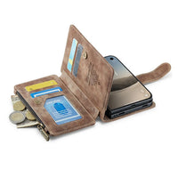 Buy Multifunctional Leather Wallet Case with Detachable Wristlet & Wireless Charging for iPhone Duo - Duran at Caseles-iPhone Duo, Khaki