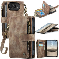 Buy Multifunctional Leather Wallet Case with Detachable Wristlet & Wireless Charging for iPhone Duo - Duran at Caseles-iPhone Duo, Khaki