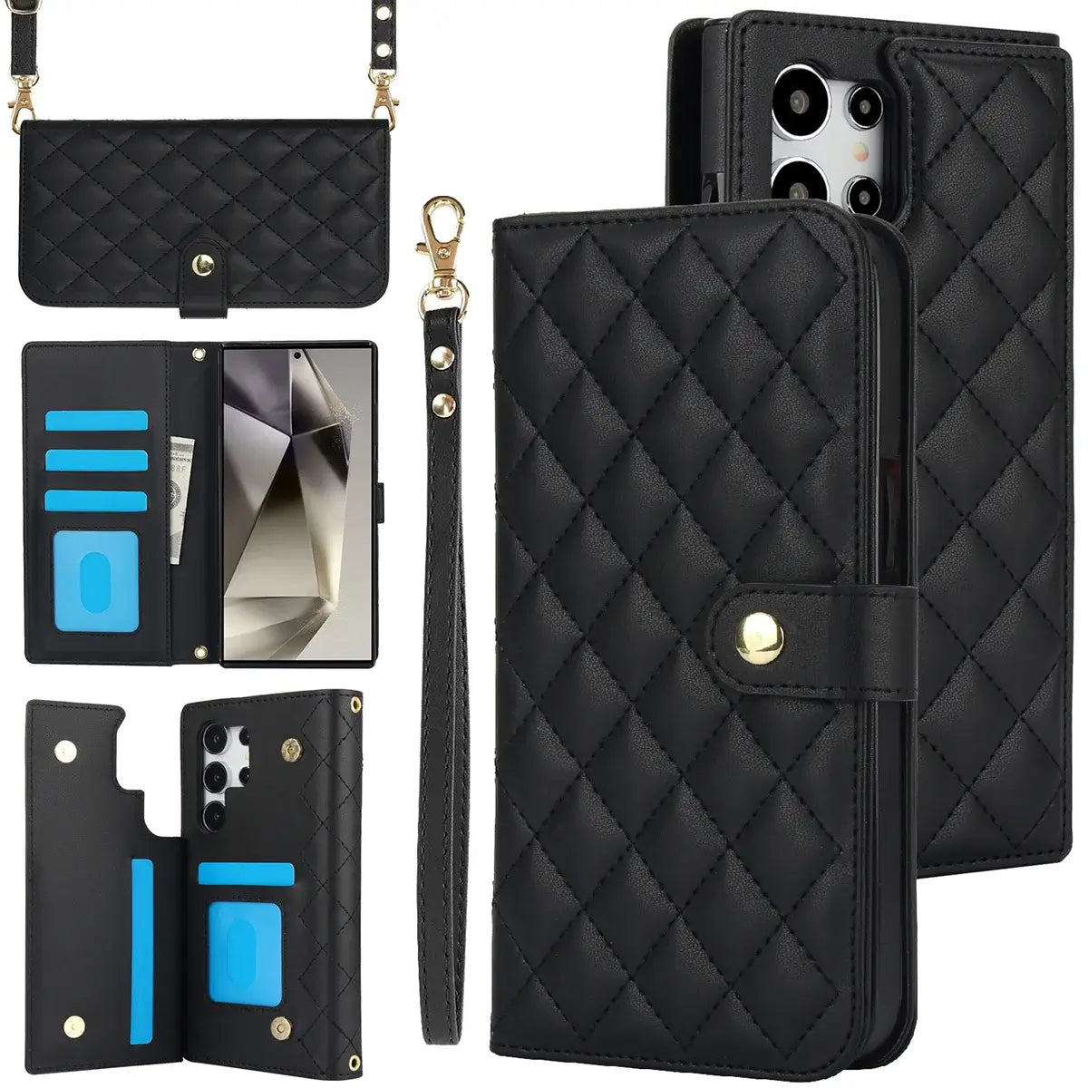 Buy Crossbody Wallet Case for Galaxy A Series, RFID Blocking Card Holder & Detachable Strap, Shockproof Leather Flip Cover, EFFIE at Caseles-Samsung Galaxy A73 5G, Black