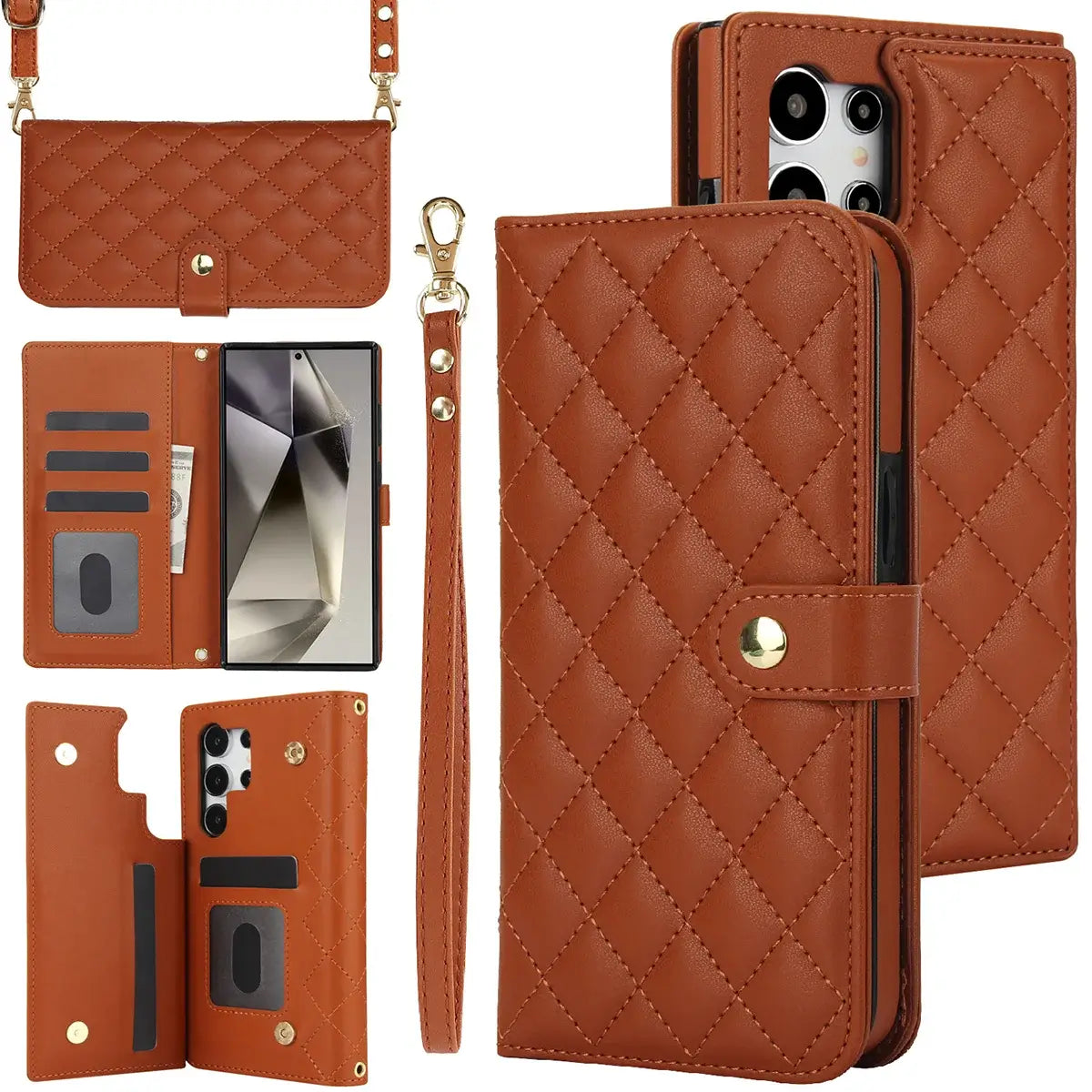 Buy Crossbody Wallet Case for Galaxy A Series, RFID Blocking Card Holder & Detachable Strap, Shockproof Leather Flip Cover, EFFIE at Caseles-Samsung Galaxy A73 5G, Bronze