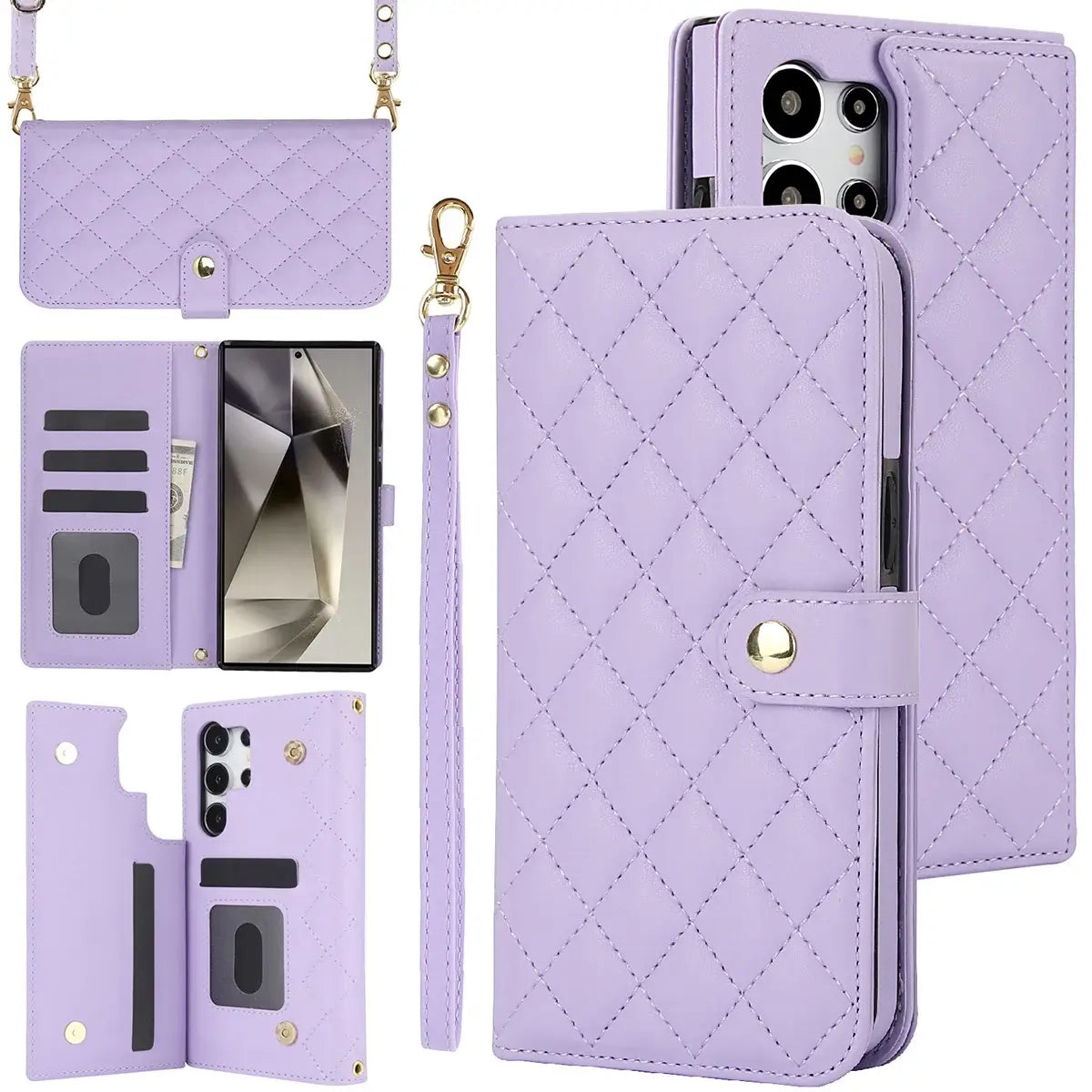 Buy Crossbody Wallet Case for Galaxy A Series, RFID Blocking Card Holder & Detachable Strap, Shockproof Leather Flip Cover, EFFIE at Caseles-Samsung Galaxy A73 5G, Light Purple
