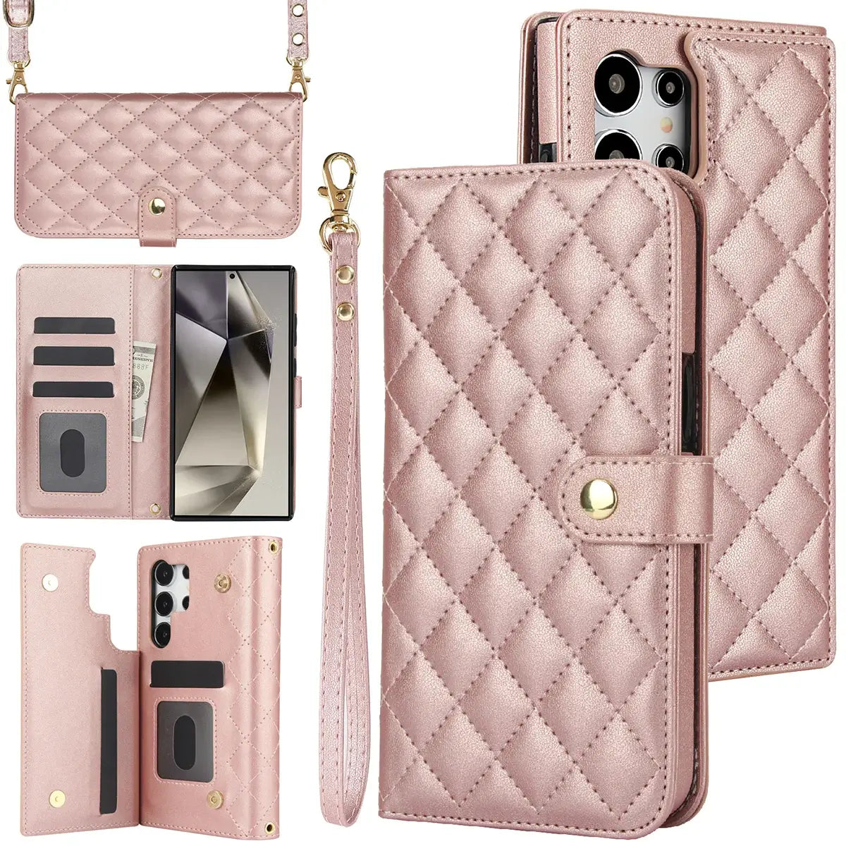 Buy Crossbody Wallet Case for Galaxy A Series, RFID Blocking Card Holder & Detachable Strap, Shockproof Leather Flip Cover, EFFIE at Caseles-Samsung Galaxy A73 5G, Pink
