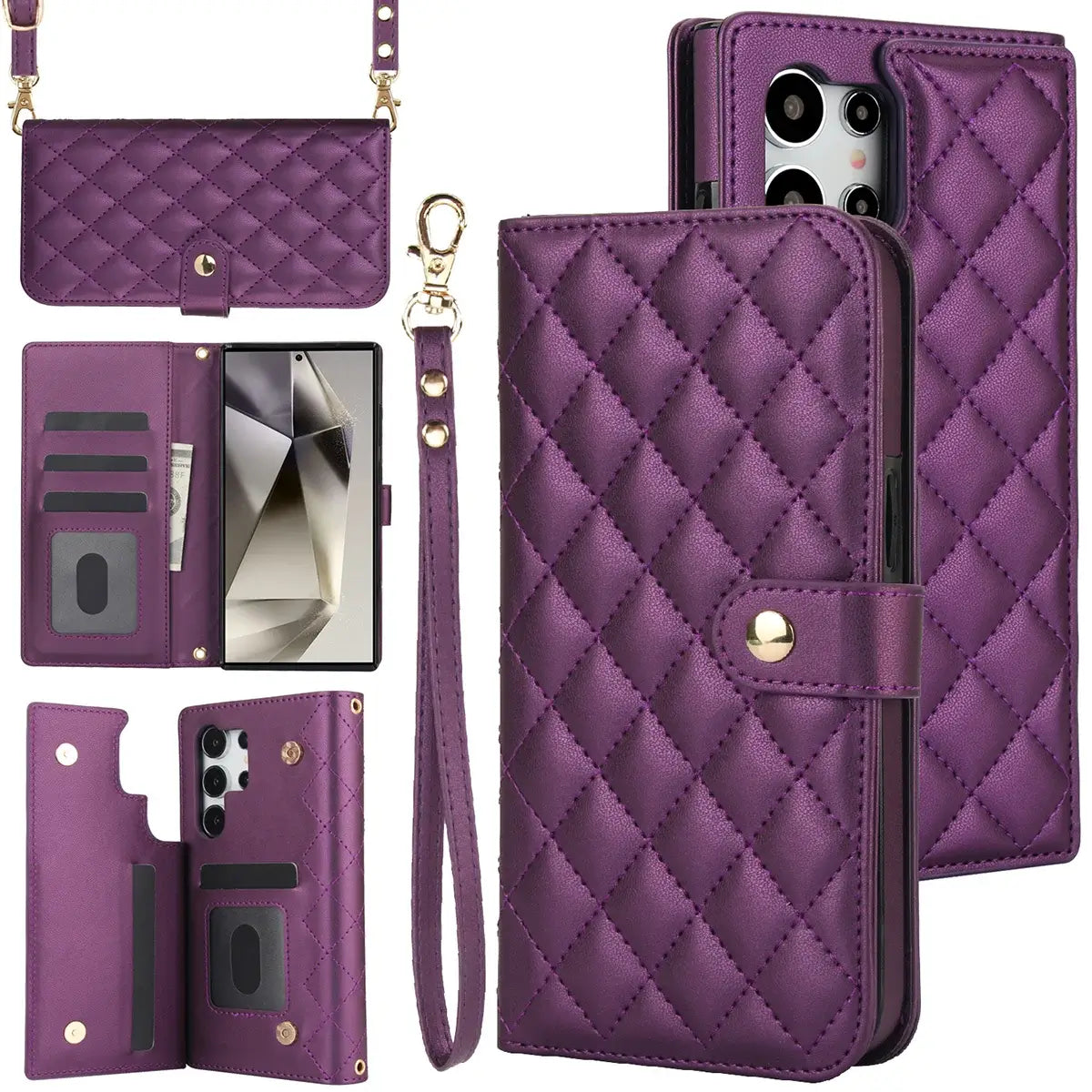 Buy Crossbody Wallet Case for Galaxy A Series, RFID Blocking Card Holder & Detachable Strap, Shockproof Leather Flip Cover, EFFIE at Caseles-Samsung Galaxy A73 5G, Purple