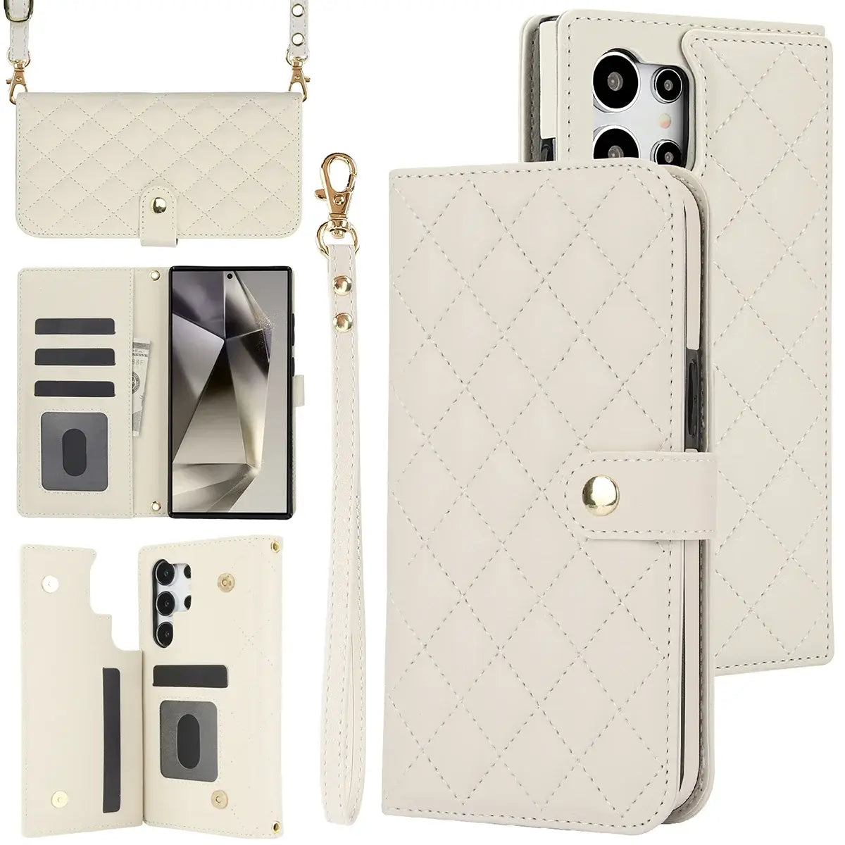 Buy Crossbody Wallet Case for Galaxy A Series, RFID Blocking Card Holder & Detachable Strap, Shockproof Leather Flip Cover, EFFIE at Caseles-Samsung Galaxy A73 5G, White