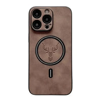 Buy Luxury PU Leather Deer Case For Magsafe Wireless Charge Full Cover,Elk at Caseles-iPhone 17 Pro Max, Oliver-DarkBrown