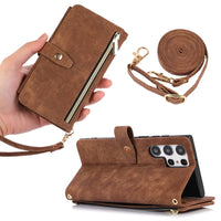 Buy Flip Crossbody Wallet Phone Case, With 9 Card Slots Zipper Pocket Retro Leather Hand Strap Kickstand Magnetic Closure Shockproof Cover,Ellie at Caseles-Samsung Galaxy S24 Ultra, Eliana-Black