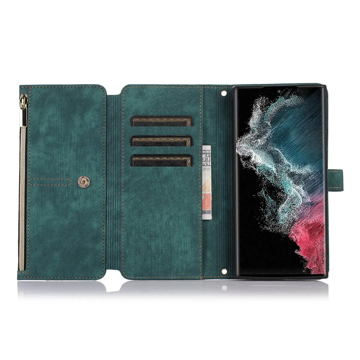 Buy Flip Crossbody Wallet Phone Case, With 9 Card Slots Zipper Pocket Retro Leather Hand Strap Kickstand Magnetic Closure Shockproof Cover,Ellie at Caseles-Samsung Galaxy S24 Ultra, Eliana-Black