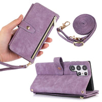 Buy Flip Crossbody Wallet Phone Case, With 9 Card Slots Zipper Pocket Retro Leather Hand Strap Kickstand Magnetic Closure Shockproof Cover,Ellie at Caseles-Samsung Galaxy S24 Ultra, Eliana-Black