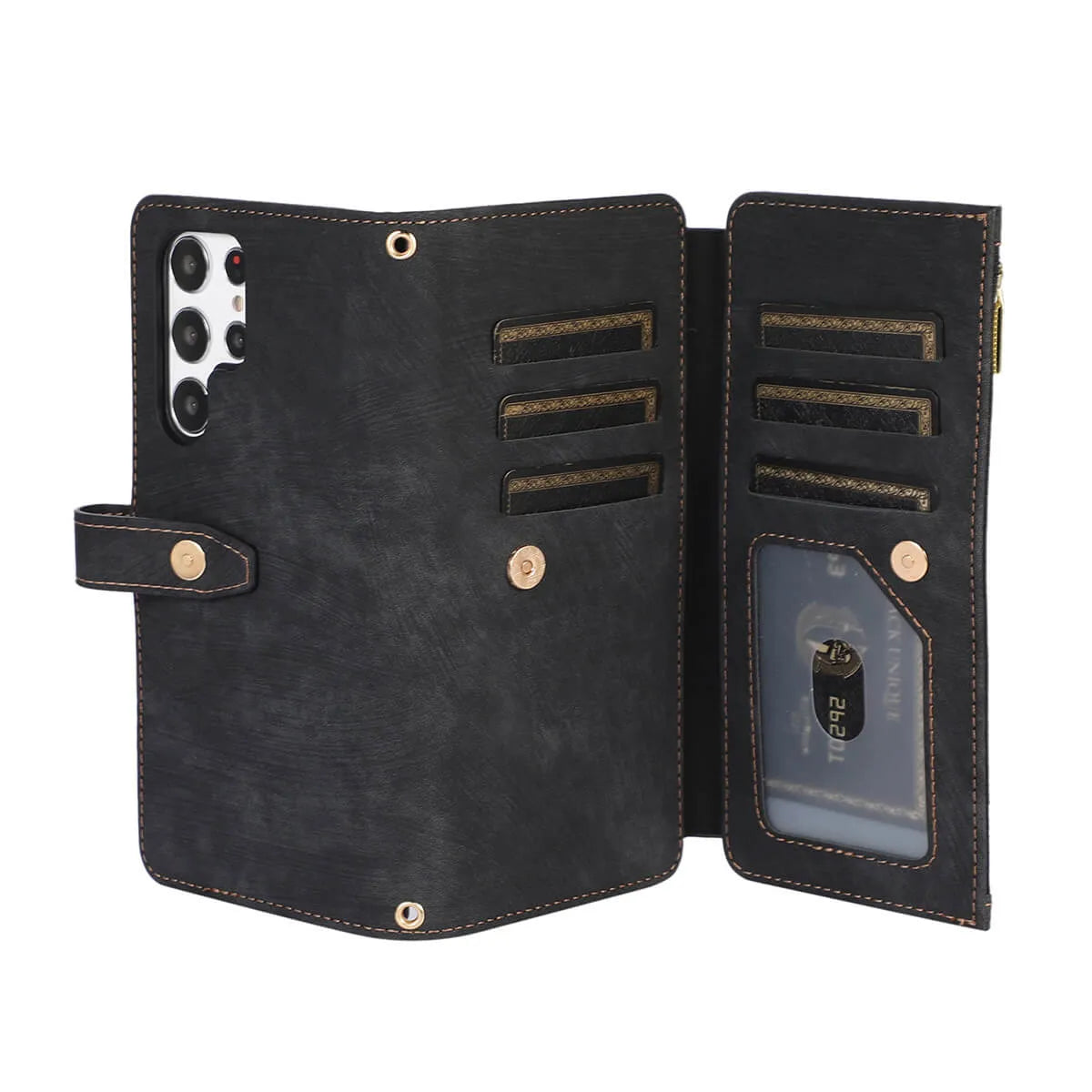 Buy Flip Crossbody Wallet Phone Case, With 9 Card Slots Zipper Pocket Retro Leather Hand Strap Kickstand Magnetic Closure Shockproof Cover,Ellie at Caseles-Samsung Galaxy S24 Ultra, Eliana-Black