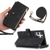 Buy Flip Crossbody Wallet Phone Case, With 9 Card Slots Zipper Pocket Retro Leather Hand Strap Kickstand Magnetic Closure Shockproof Cover,Ellie at Caseles-Samsung Galaxy S24 Ultra, Eliana-Black