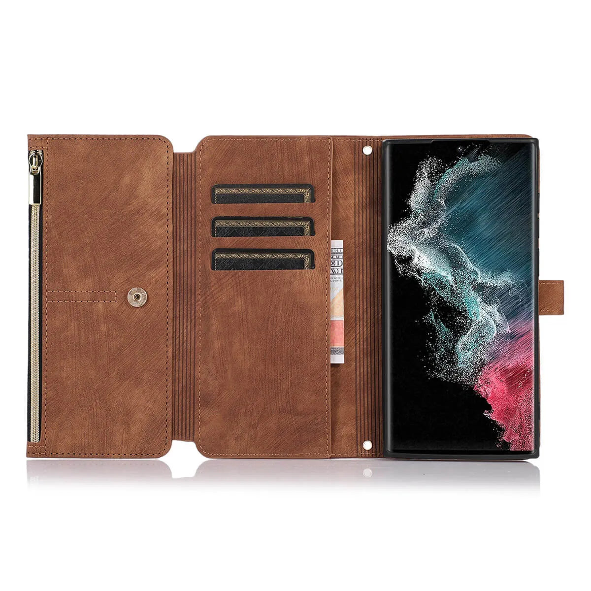 Buy Flip Crossbody Wallet Phone Case, With 9 Card Slots Zipper Pocket Retro Leather Hand Strap Kickstand Magnetic Closure Shockproof Cover,Ellie at Caseles-Samsung Galaxy S24 Ultra, Eliana-Black