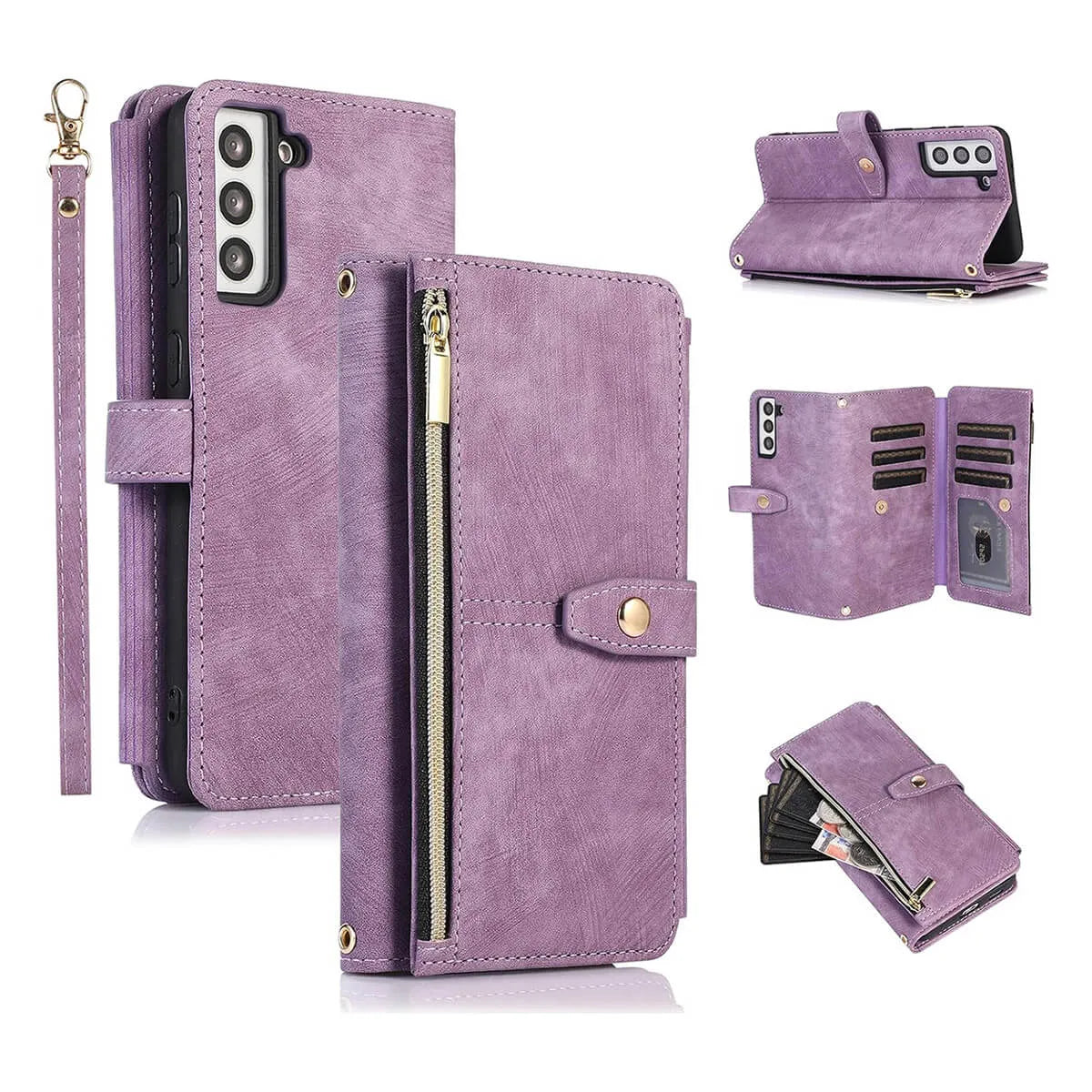 Buy Flip Crossbody Wallet Phone Case, With 9 Card Slots Zipper Pocket Retro Leather Hand Strap Kickstand Magnetic Closure Shockproof Cover,Ellie at Caseles-Samsung Galaxy S24 Ultra, Ellie-Purple