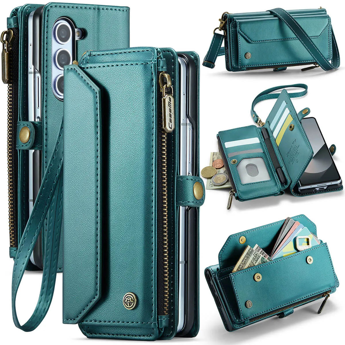 Buy Zipper Wallet Phone Case, RFID Blocking, Leather, Card Slots, for Samsung Galaxy at Caseles-Samsung Galaxy Z Fold 7, Aurora-Green