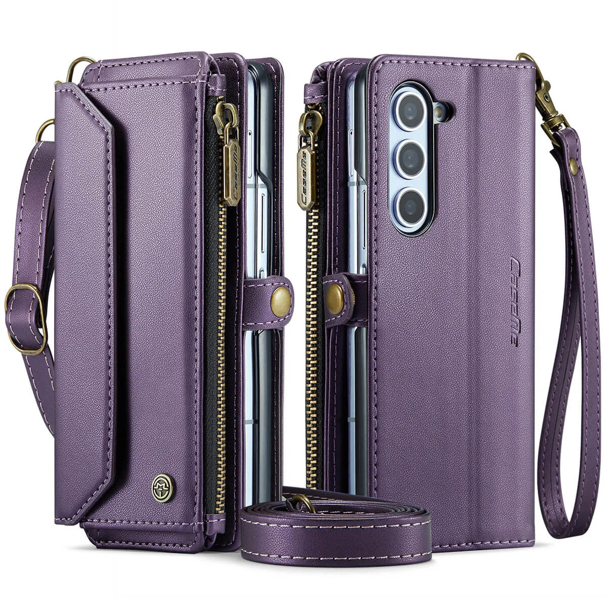 Buy Zipper Wallet Phone Case, RFID Blocking, Leather, Card Slots, for Samsung Galaxy at Caseles-Samsung Galaxy Z Fold 7, Aurora-Purple