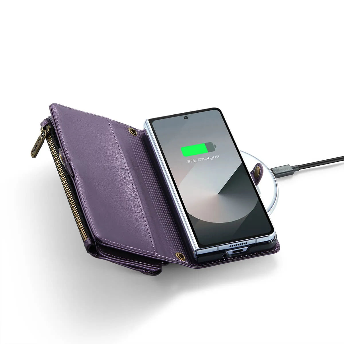 Buy Zipper Wallet Phone Case, RFID Blocking, Leather, Card Slots, for Samsung Galaxy at Caseles-Samsung Galaxy Z Fold 7, Aurora-Purple
