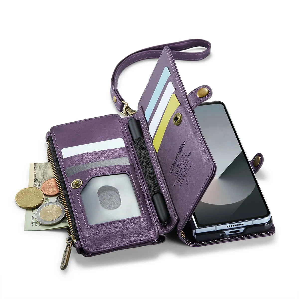 Buy Zipper Wallet Phone Case, RFID Blocking, Leather, Card Slots, for Samsung Galaxy at Caseles-Samsung Galaxy Z Fold 7, Aurora-Purple