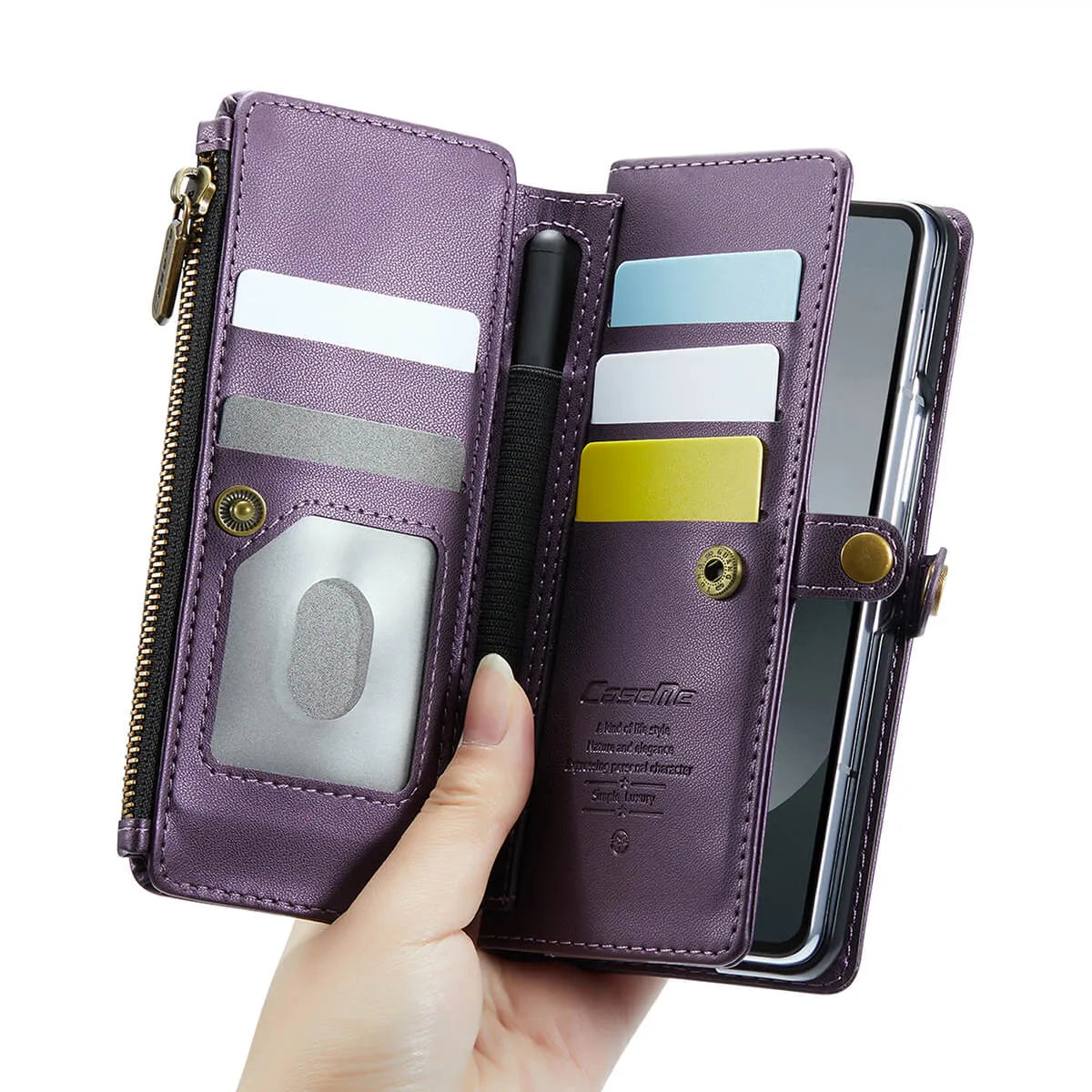 Buy Zipper Wallet Phone Case, RFID Blocking, Leather, Card Slots, for Samsung Galaxy at Caseles-Samsung Galaxy Z Fold 7, Aurora-Purple