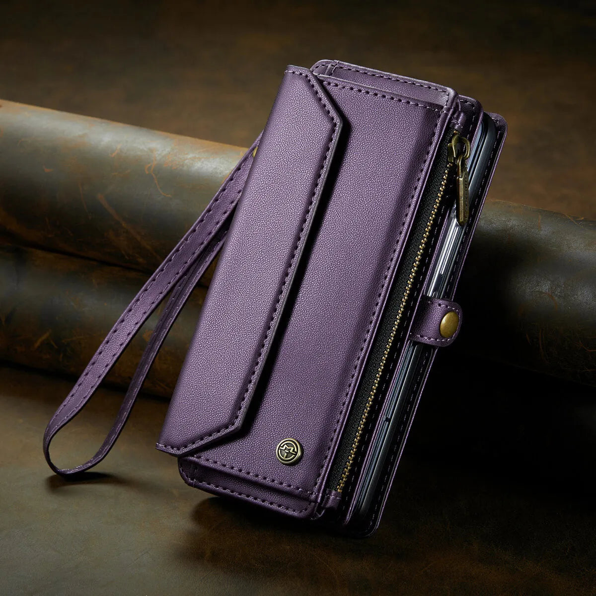 Buy Zipper Wallet Phone Case, RFID Blocking, Leather, Card Slots, for Samsung Galaxy at Caseles-Samsung Galaxy Z Fold 7, Aurora-Purple