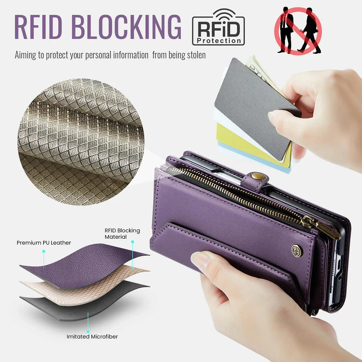 Buy Zipper Wallet Phone Case, RFID Blocking, Leather, Card Slots, for Samsung Galaxy at Caseles-Samsung Galaxy Z Fold 7, Aurora-Purple