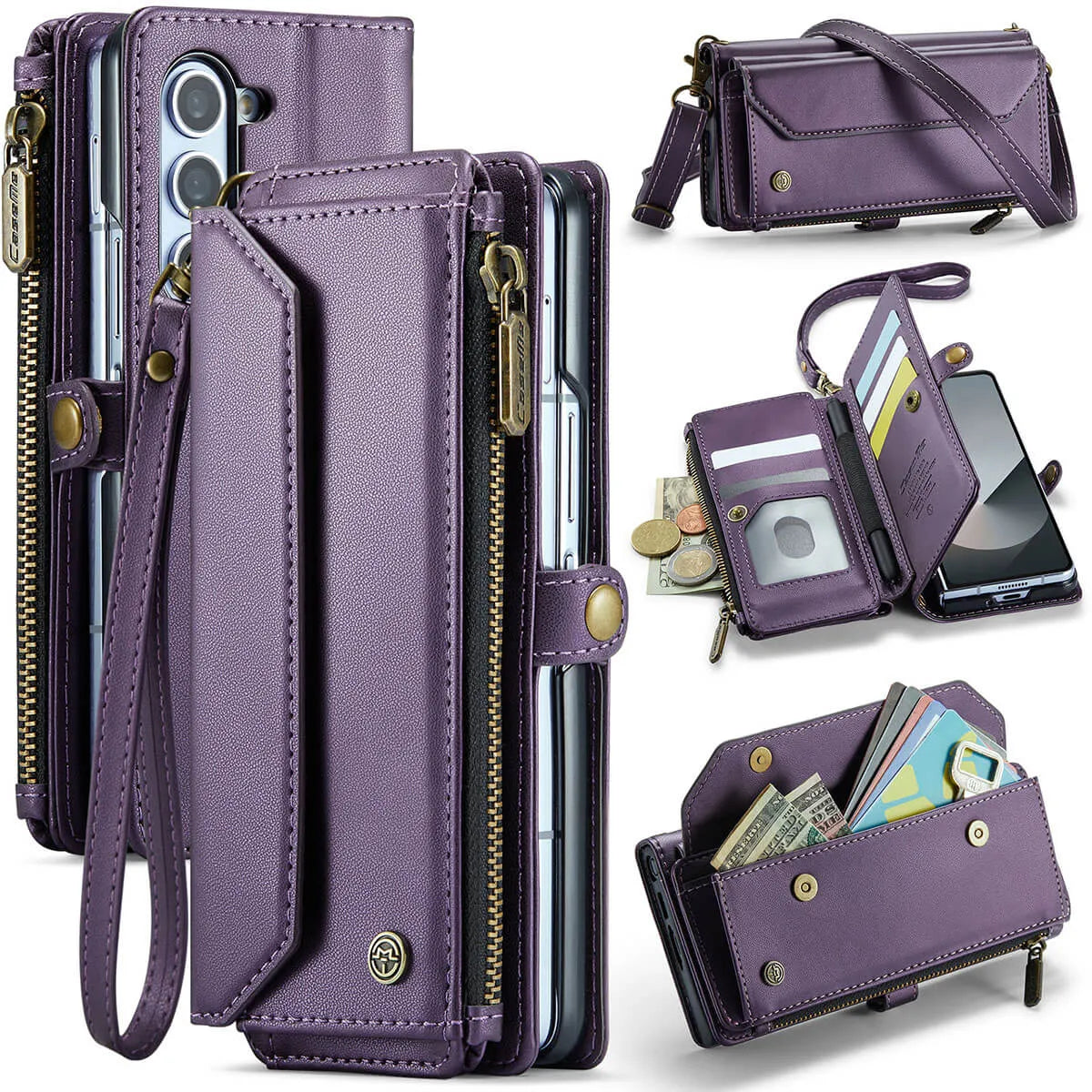 Buy Zipper Wallet Phone Case, RFID Blocking, Leather, Card Slots, for Samsung Galaxy at Caseles-Samsung Galaxy Z Fold 7, Aurora-Purple