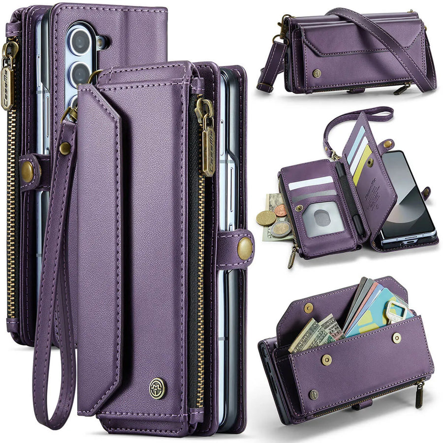 Buy Zipper Wallet Phone Case, RFID Blocking, Leather, Card Slots, for Samsung Galaxy at Caseles-Samsung Galaxy Z Fold 7, Aurora-Purple
