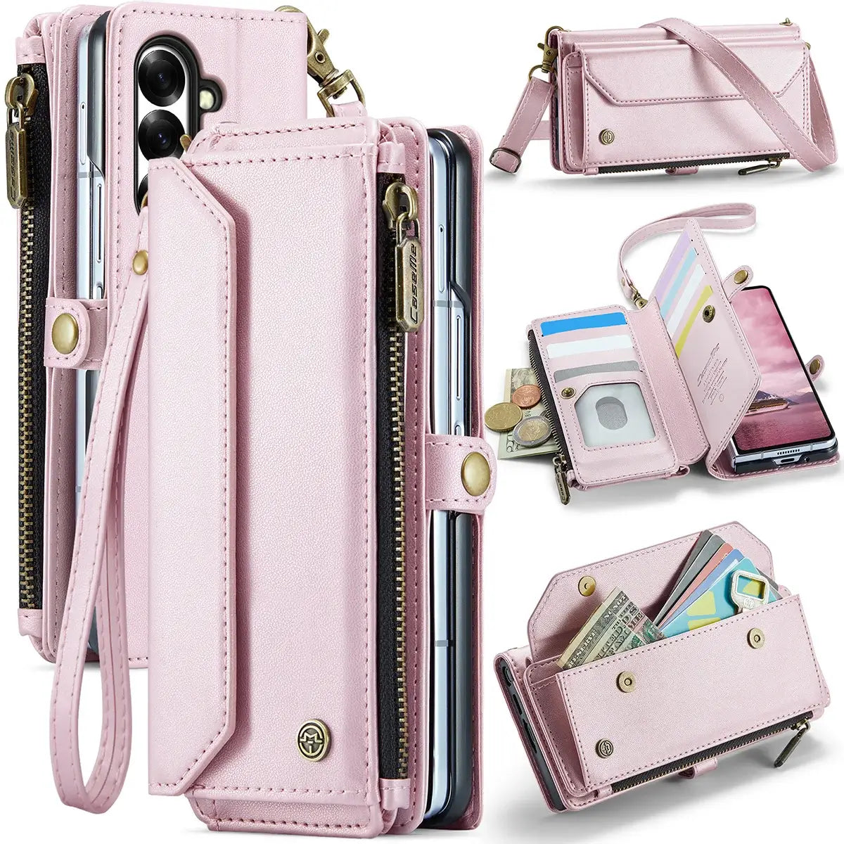 Buy Zipper Wallet Phone Case, RFID Blocking, Leather, Card Slots, for Samsung Galaxy at Caseles-Samsung Galaxy Z Fold 8 Ultra, Aurora-Pink