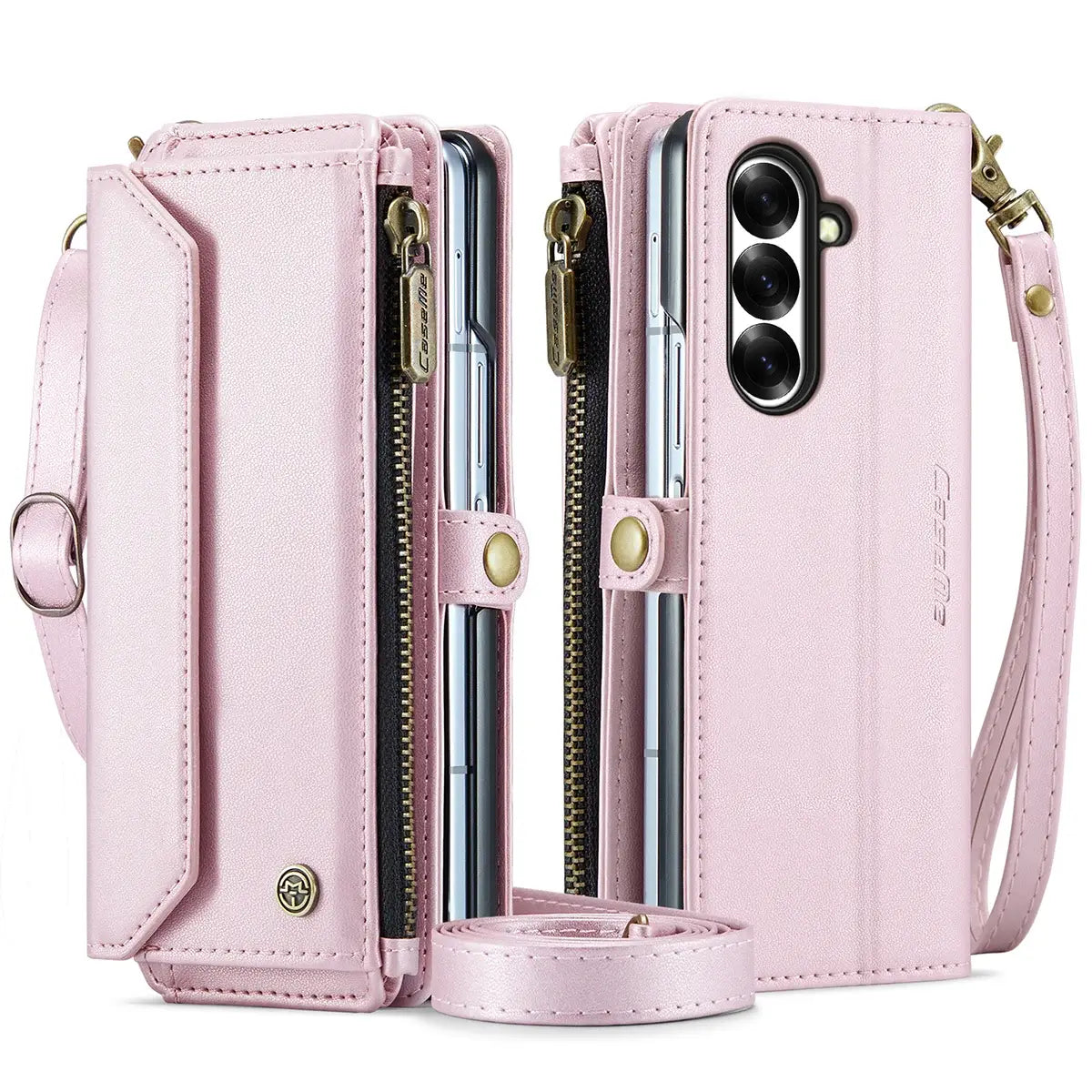 Buy Zipper Wallet Phone Case, RFID Blocking, Leather, Card Slots, for Samsung Galaxy at Caseles-Samsung Galaxy Z Fold 8, Aurora-Pink
