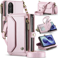 Buy Zipper Wallet Phone Case, RFID Blocking, Leather, Card Slots, for Samsung Galaxy at Caseles-Samsung Galaxy Z Fold 8, Aurora-Pink